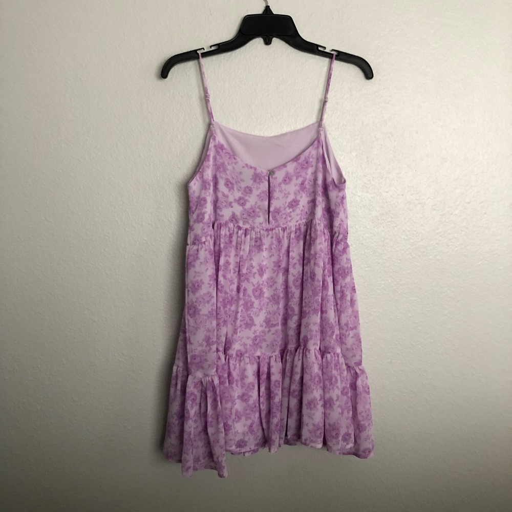Pink and purple floral ruffle tier mini dress - Picture 3 of 6